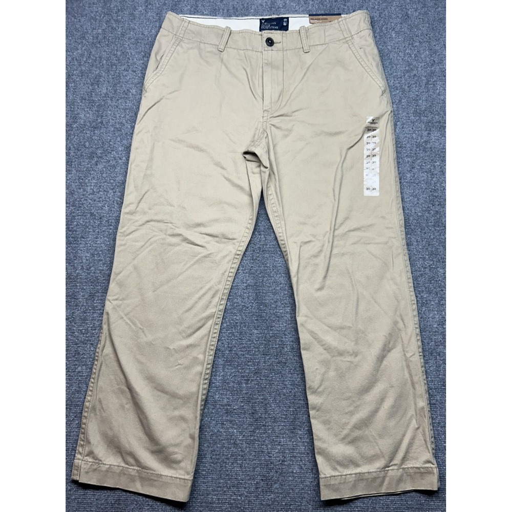 American Eagle Pants Mens 30x30 (36X29) Khaki Relaxed Fit Chino Cotton Tan New